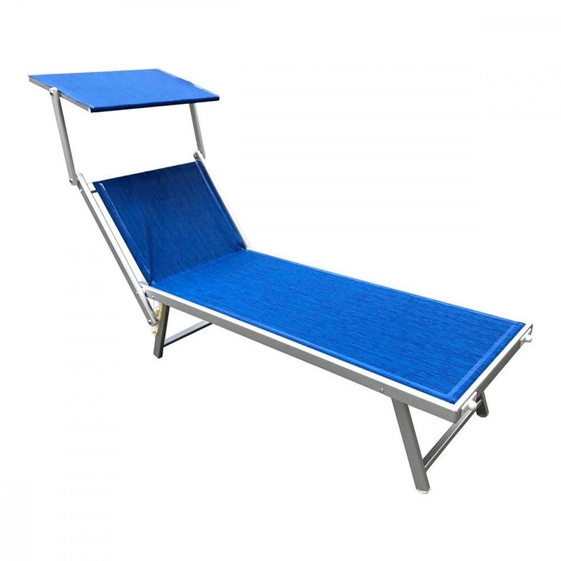 Lettino Prendisole alluminio 180x60x40 cm con parasole Luxurious Beach Blu