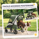 Passeggino per Cani Taglia Media 124x67x100 cm Pieghevole con Finestre a Rete Cuscino e Guinzaglio in Poliestere Verde Scuro      