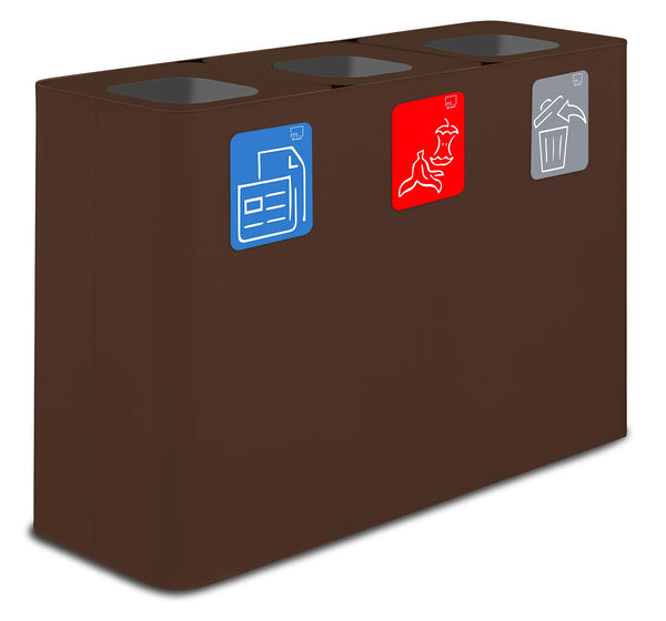 Pattumiera Sistema di Raccolta Rifiuti 115x38xh80 cm in Acciaio 3 Scomparti Marrone online