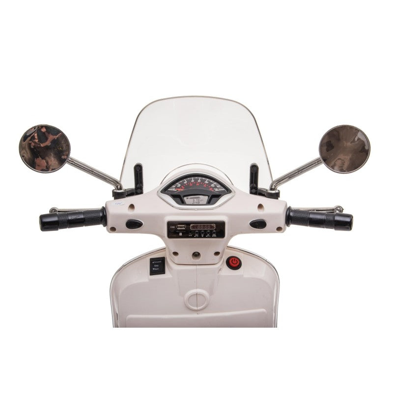 Moto Elettrica per Bambini Piaggio Vespa GTS SUPER 12V Full Optional con Bauletto Bianco 
