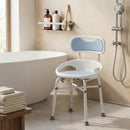 Sedia da Doccia con Schienale e Sedile Forato 8 Altezze Regolabili Antiscivolo Portata 136 kg Azzurro      