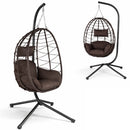 Poltrona Sospesa da Giardino 198x95x95 cm Sedia Uovo a Dondolo in Rattan e Metallo Marrone      