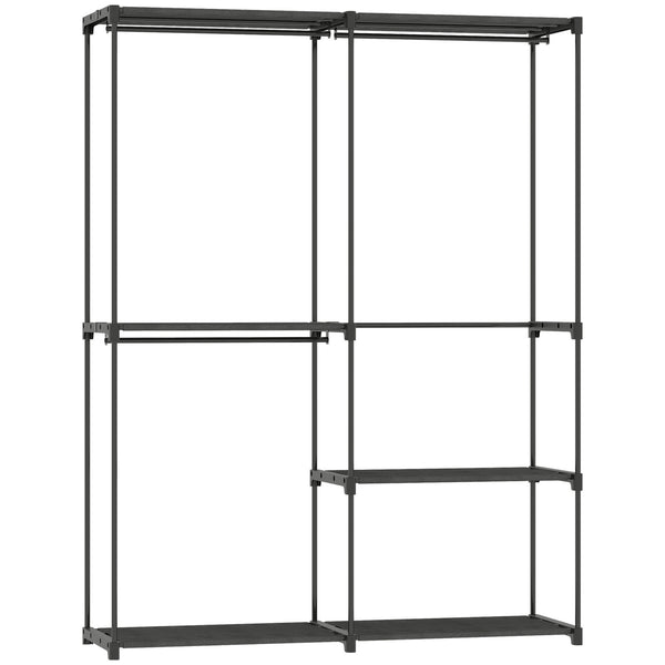 Armadio Guardaroba con 2 Aste e 4 Ripiani 142x43x185 cm in Tessuto Plastica e Acciaio Nero prezzo