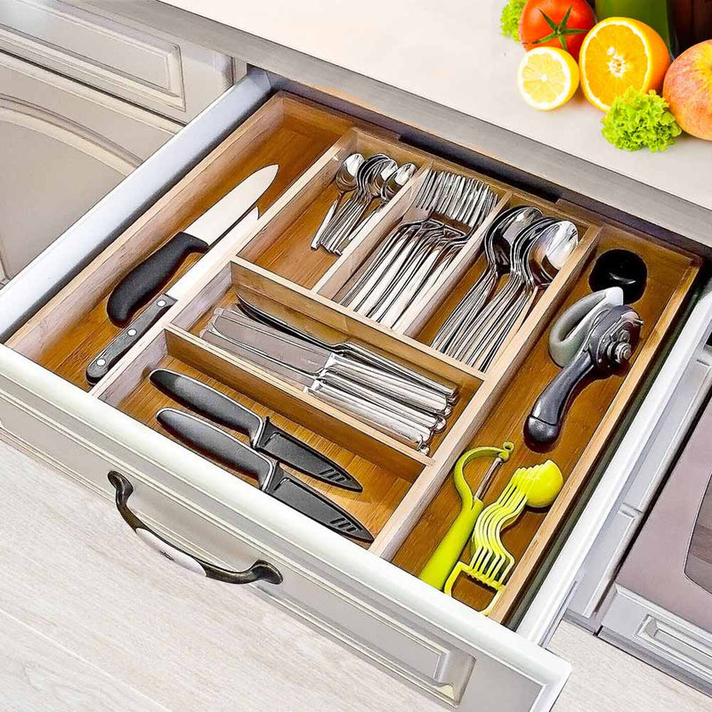 Portaposate Estensibile da Cassetto Cucina Porta Posate in Legno Bambù 46x30cm