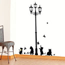 Adesivi Decorativi per Parete Gatti e Lampione Sticker Murale Nero