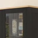 Credenza Stile Moderno Mobile Alto a 9 Ripiani Regolabili con Ante in Vetro 76x36x160 cm Nero e color Legno  
