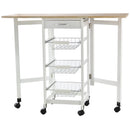 Carrello da Cucina 37x37x77,5 cm 3 Cestini 1 Cassetto e Ribalte Bianco e Legno