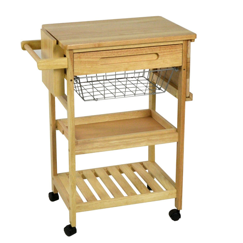 Carrello da Cucina in Legno della Gomma 2 Piani Cestello e Cassetto 65x40H83cm Adami