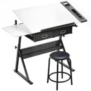 Tavolo da Disegno Regolabile 120x60x92 cm Scrivania e Sgabello per Disegno in MDF Metallo e PU Bianco      
