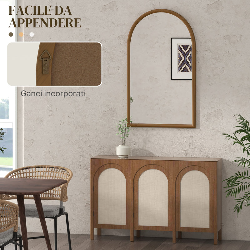 Specchio da Parete ad Arco 65x110 cm Cornice in Legno Marrone Scuro 