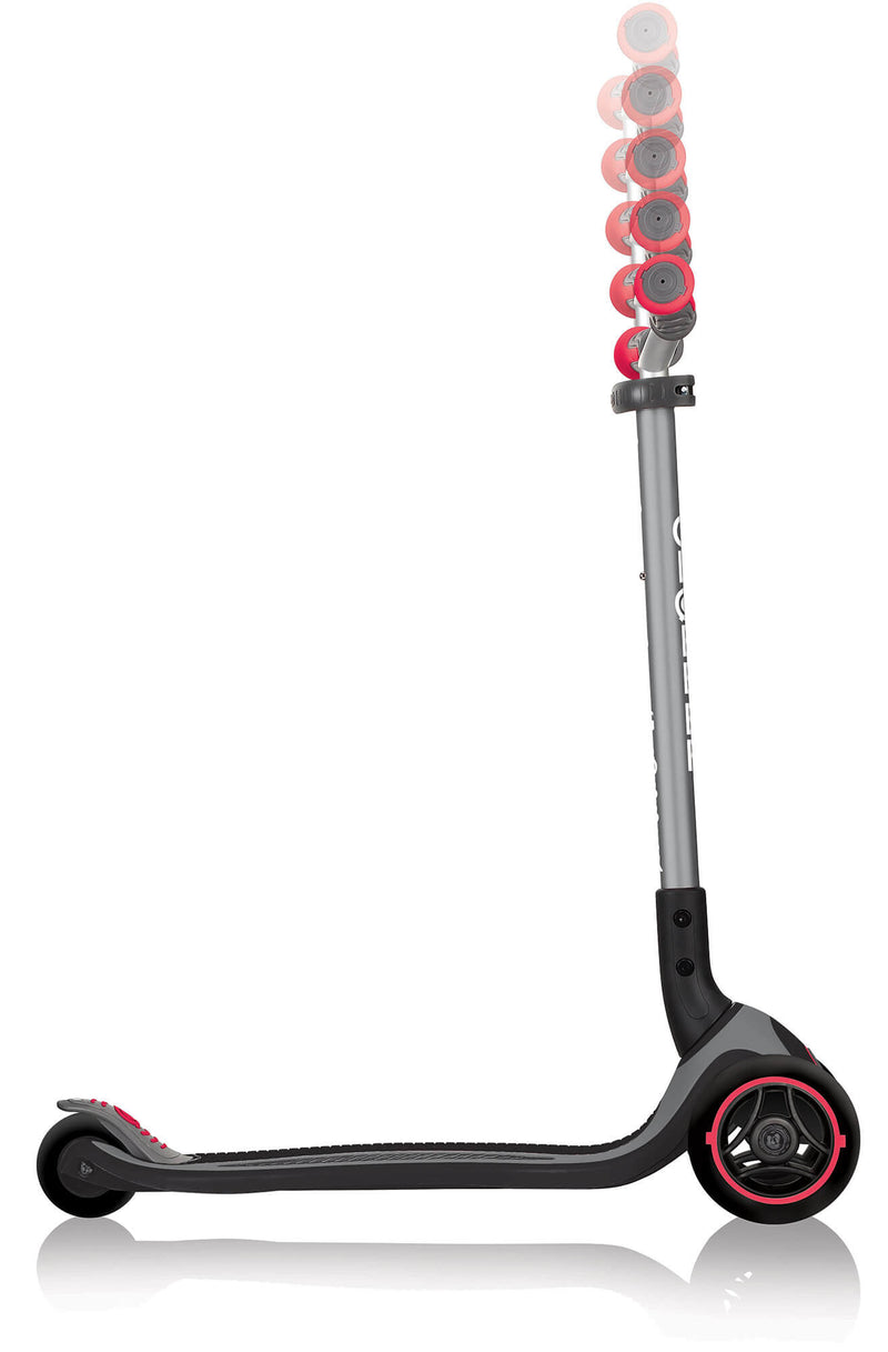 Monopattino 3 Ruote Pieghevole 5 Altezze Max 50 Kg Globber Master Grigio e Rosso