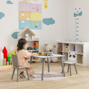 Set Tavolino e 2 Sedie per Bambini Panda in MDF e Legno di Pino Grigio   