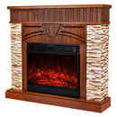 Camino Elettrico da Pavimento 113x127x31 cm Effetto Fiamma 1950W Zeus & Mirabella Noce