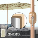 Ombrellone Doppio 455x265x238 cm in Acciaio Inox e Poliestere Beige   