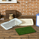 Lettiera per Cani 3 Strati con Prato Sintetico 63x48,5x6 cm con Griglia e Vassoio Inferiore Blu-grigio Bianco e Verde