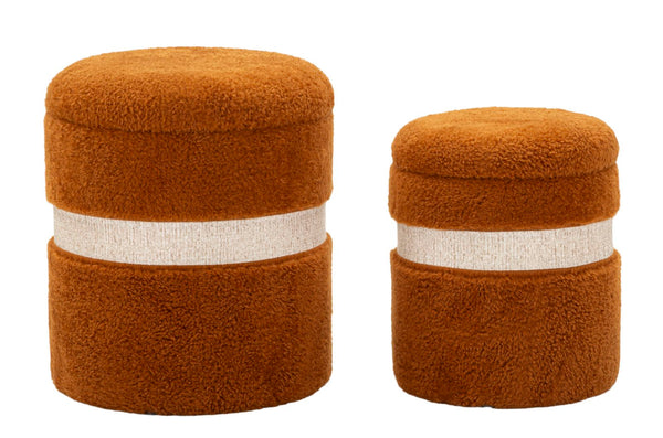 acquista Puff con Contenitore Saint-moritz Marrone Set 2 Pz Ø40x47 cm - Ø32x38 cm in MDF e Spugna e Poliestere Marrone