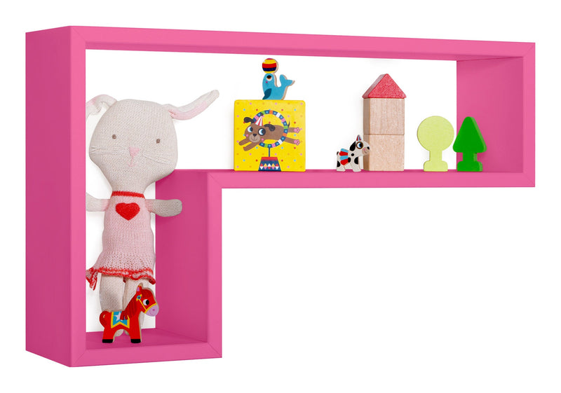 Mensola da Parete a Forma di L 61x37x15,5 cm in Fibra di Legno Lettera Fuxia