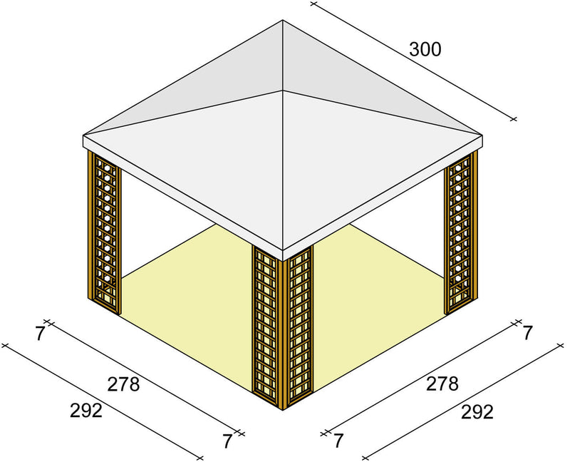 Gazebo da Giardino in Legno 3x3m con Copertura in PVC Taini Leon Pocket Noce