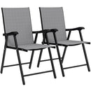 Set di 2 Sedie 58x62x97 cm Pieghevoli con Schienale Alto e Braccioli in Acciaio e Tessuto Grigio Chiaro      