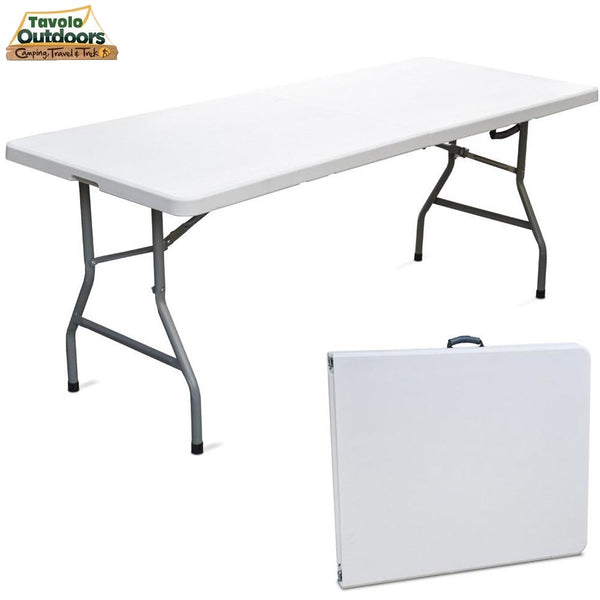 Tavolo Catering Rettangolare Pieghevole 183x76x72cm in Resina e Metallo Bianco sconto