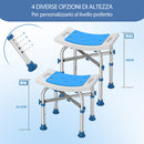 Sgabello Doccia Antiscivolo per Anziani e Disabili Altezza Regolabile 36x33x40,5–48 cm in Alluminio Blu      
