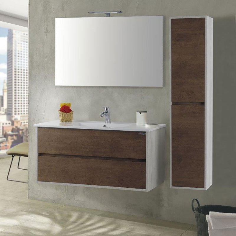 Mobile da Bagno Sospeso con Colonna Mazzoni Maiorca Plus Noce Scuro Frassinato