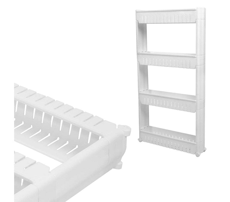Carrellino da Cucina 54x102x12 cm 4 Ripiani con Ruote in Plastica Bianco