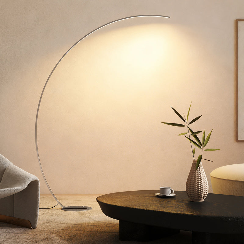 Lampada da Terra ad Arco Alta 172 cm a LED con Telecomando e Regolazione della Luminosità Argento      