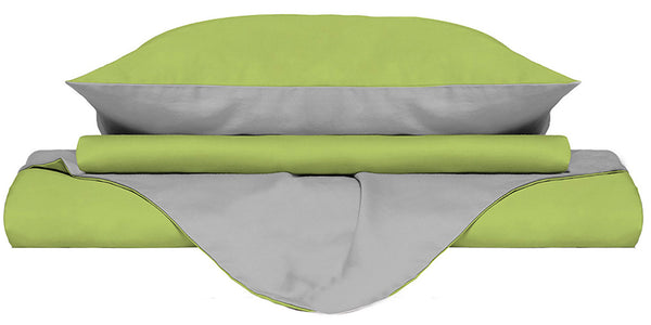 Bettbezug mit Tasche und Kissenbezügen Doubleface Acid Green/Hellgrau Verschiedene Größen sconto
