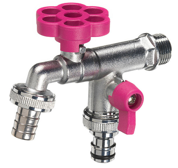 sconto Rubinetto a Sfera Doppio per Fontana da Giardino con Fiore e Leva Colorate Belfer RUB/030 Ciclamino