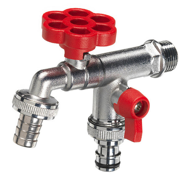 acquista Rubinetto a Sfera Doppio per Fontana da Giardino con Fiore e Leva Colorate Belfer RUB/030 Rosso