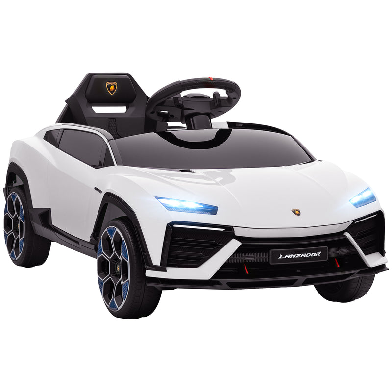 Macchina Elettrica per Bambini 101.5x49x43 cm Licenza Lamborghini 12V con Luci LED Clacson e Telecomando Bianca      
