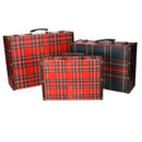 Set 3 Valigie in similpelle design scozzese rettangolare