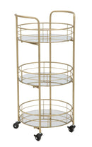 Carrello Glam Rotondo Ø38x77,5 cm in Ferro e Vetro Oro