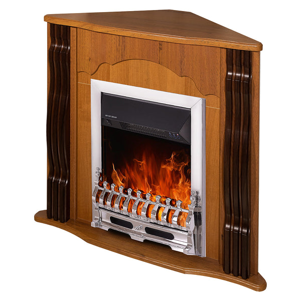 acquista Camino Elettrico da Pavimento ad Angolo 88,2x95x47,3 cm Effetto Fiamma 2000W Clasic & Galileo silver Noce