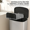Pattumiera a Pedale da 50L con Coperchio Ammortizzato e Secchio Rimovibile in Acciaio Inox Grigio      