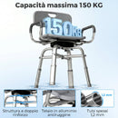 Sedia per Doccia Girevole 57x48x74-86 cm con Braccioli Schienale Capacità 150 kg in Alluminio e HDPE Grigio      