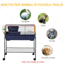 Gabbia per Conigli con Carrello 78x44x91 cm in Metallo Blu e Nero