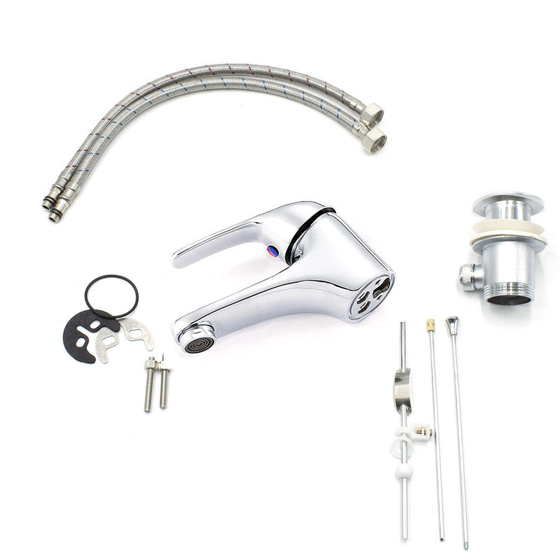 Miscelatore Rubinetto Lavabo in Acciaio con Tubi Allacciamento