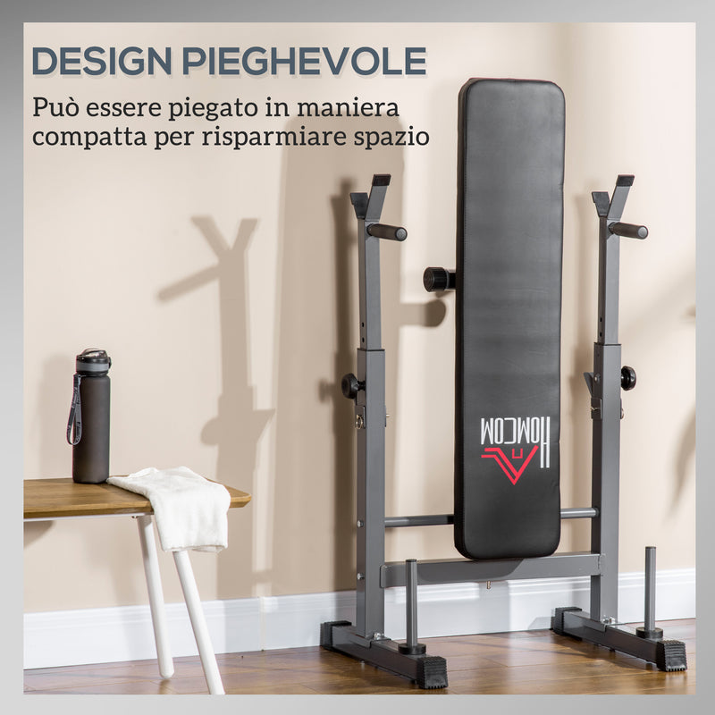 Panca Pesi Pieghevole con 8 Altezze Regolabili e Supporto Bilanciere in Acciaio e PU Grigio   