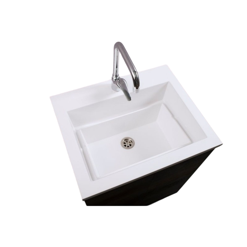 Mobile Lavatoio Sospeso Vasca Zeus in MineralMarmo Apertura a Cassettone 80x48x50 cm Olmo Scuro