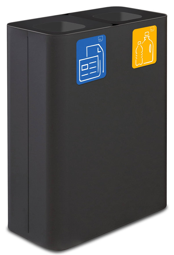 Pattumiera Sistema di Raccolta Rifiuti 60x30xh80 cm In Acciaio Verniciato Doppio Scomparto Nero sconto