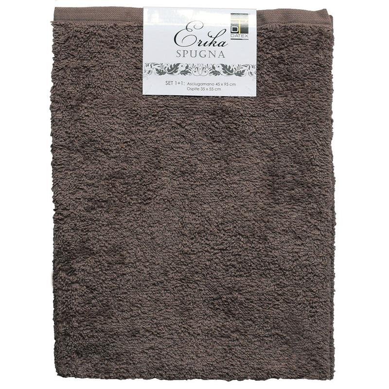 Set Spugna Asciugamani Ospite + Salvietta Marrone Chiaro