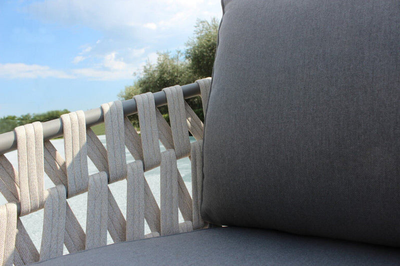 Set Salotto da Giardino Divano 2 Poltrone e Tavolino con Cuscini in Alluminio Marrone