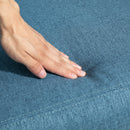 Poltrona Reclinabile 69x88x101 cm Imbottita con Poggiapiedi in Tessuto Effetto Lino e Acciaio Blu      