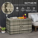 Baule da Giardino 118x57x69 cm Capacità 350L Apertura Frontale e Superiore in Rattan PE Grigio 
