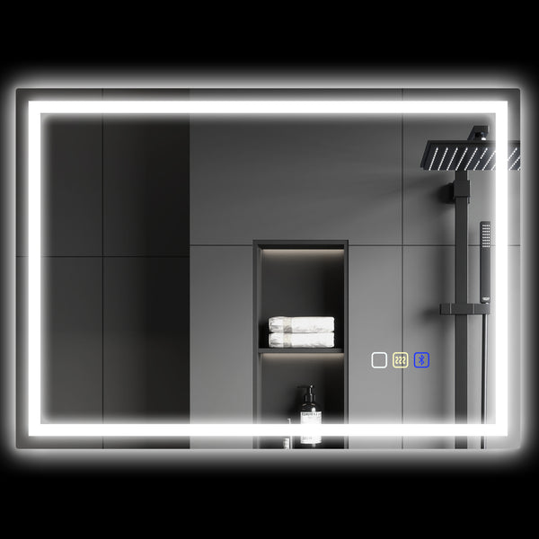 Specchio Bagno da Parete LED Antiappannamento 50x70 cm Speaker Bluetooth e Pulsanti Touch in Vetro Temperato acquista