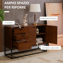 Mobile Buffet Stile Industriale 120x40x83 cm con Armadietto 2 Ante e 3 Cassetti Marrone