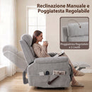 Poltrona Massaggiante e Riscaldante Reclinabile Manualmente a 135° 87x95x109 cm in Ciniglia Grigio Chiaro      
