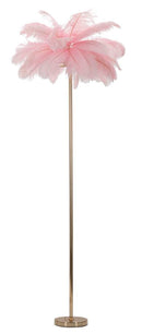 Lampada da Terra Palm Rosa Ø55x160 cm in Ferro e Plastica Rosa e Oro      